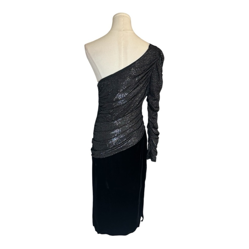 vintage Samir Black Velvet Rainbow Sparkle One-Shoulder Dress 70’s 80’s 9 10 8 7 - Picture 2 of 8